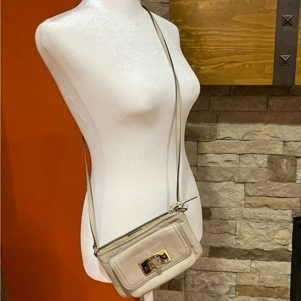 Kate Spade Crossbody Wallet Stone White Leather with Polka Dot Lining